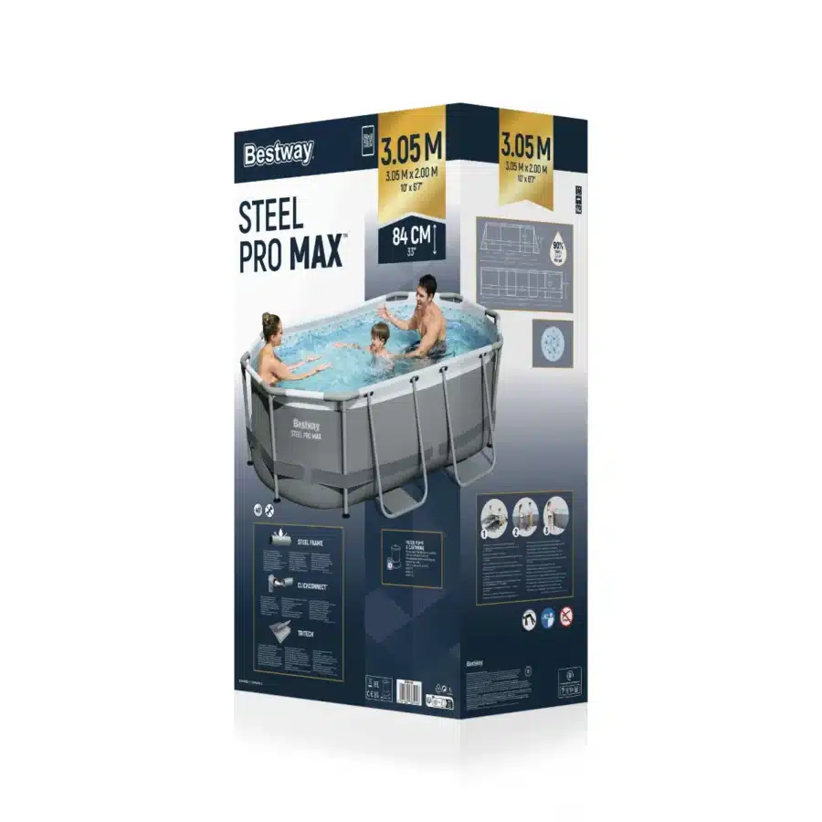 אריזת Bestway Steel Pro Max לבריכה אובלית 3.05x2.00 מ׳ בגובה 84 ס״מ | yrz