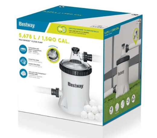 אריזת משאבת סינון לבריכה Bestway עם נתון ספיקה 5,678 ליטר לשעה | yrz
