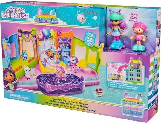 אריזת סט משחק Gabby's Dollhouse חדר מסיבות החלקה על גלגיליות עם דמויות ואביזרים | yrz